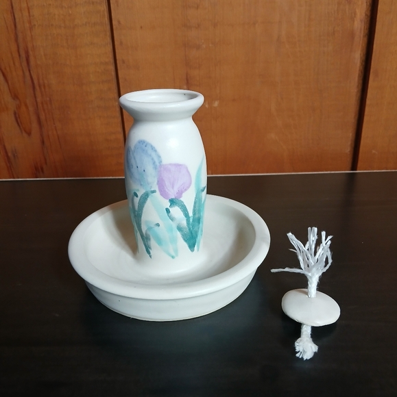 Flo Greig Studio Art Pottery Floral Oil Lamp with Wick & Top - Picture 4 of 11